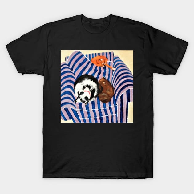 two dogs and a cat T-Shirt by janestallwood